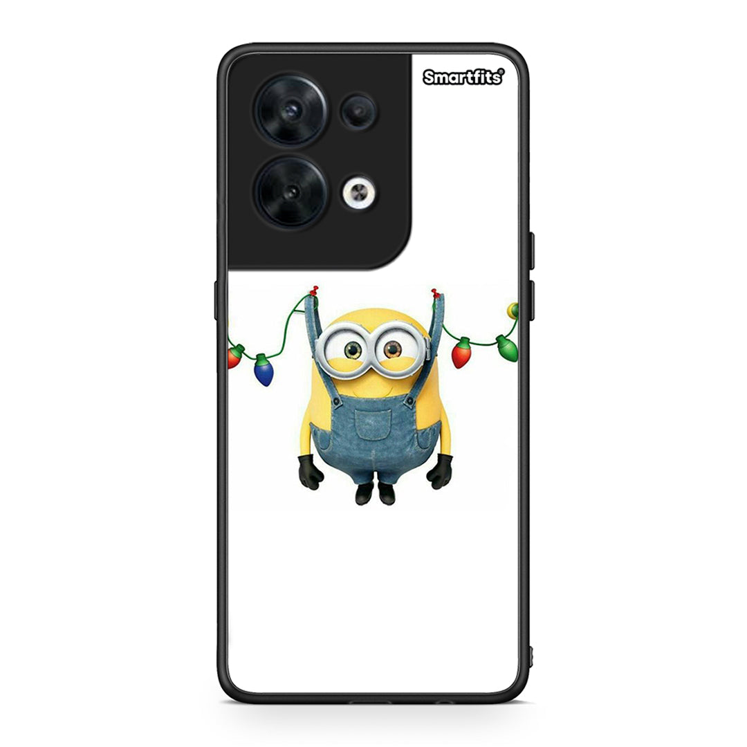 Θήκη Oppo Reno8 5G Xmas Minion Lights από τη Smartfits με σχέδιο στο πίσω μέρος και μαύρο περίβλημα | Oppo Reno8 5G Xmas Minion Lights Case with Colorful Back and Black Bezels