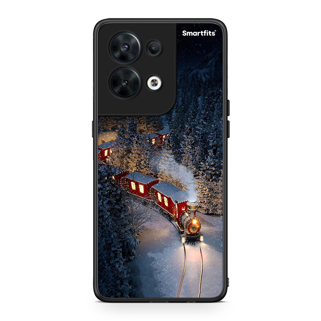 Θήκη Oppo Reno8 5G Xmas Train από τη Smartfits με σχέδιο στο πίσω μέρος και μαύρο περίβλημα | Oppo Reno8 5G Xmas Train Case with Colorful Back and Black Bezels