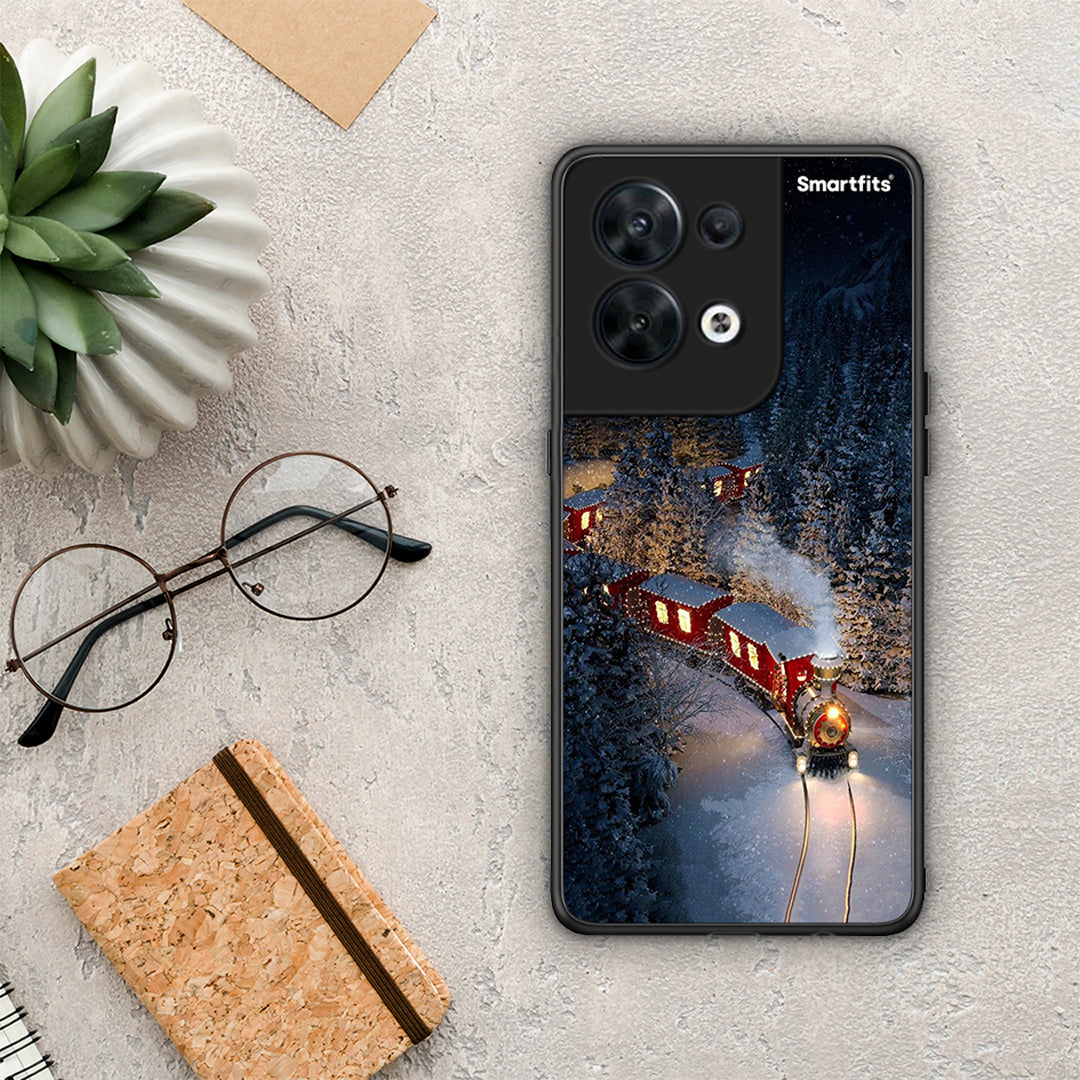 Θήκη Oppo Reno8 5G Xmas Train από τη Smartfits με σχέδιο στο πίσω μέρος και μαύρο περίβλημα | Oppo Reno8 5G Xmas Train Case with Colorful Back and Black Bezels