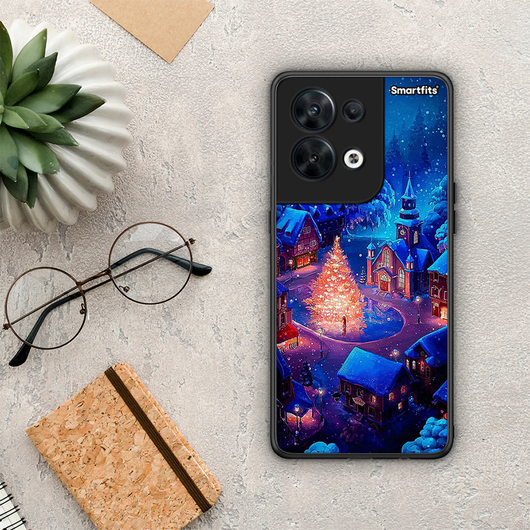 Θήκη Oppo Reno8 5G Xmas Village από τη Smartfits με σχέδιο στο πίσω μέρος και μαύρο περίβλημα | Oppo Reno8 5G Xmas Village Case with Colorful Back and Black Bezels