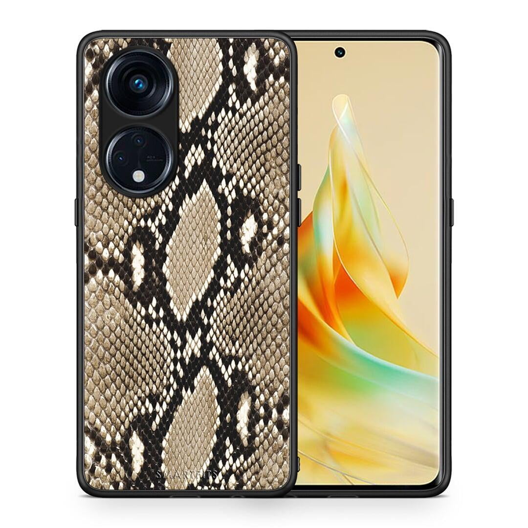 Θήκη Oppo Reno8T 5G / A1 Pro Animal Fashion Snake από τη Smartfits με σχέδιο στο πίσω μέρος και μαύρο περίβλημα | Oppo Reno8T 5G / A1 Pro Animal Fashion Snake Case with Colorful Back and Black Bezels