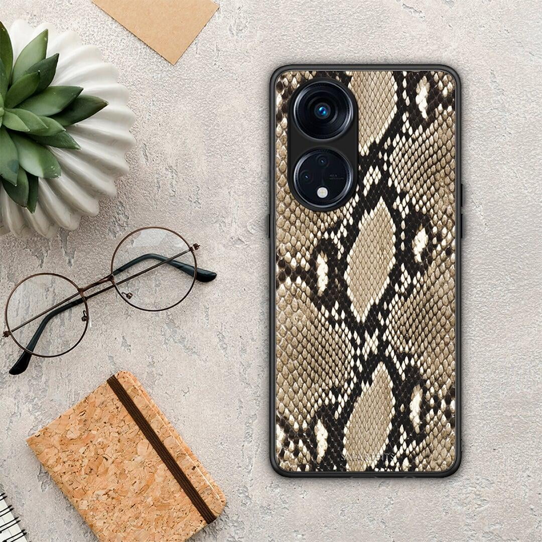 Θήκη Oppo Reno8T 5G / A1 Pro Animal Fashion Snake από τη Smartfits με σχέδιο στο πίσω μέρος και μαύρο περίβλημα | Oppo Reno8T 5G / A1 Pro Animal Fashion Snake Case with Colorful Back and Black Bezels