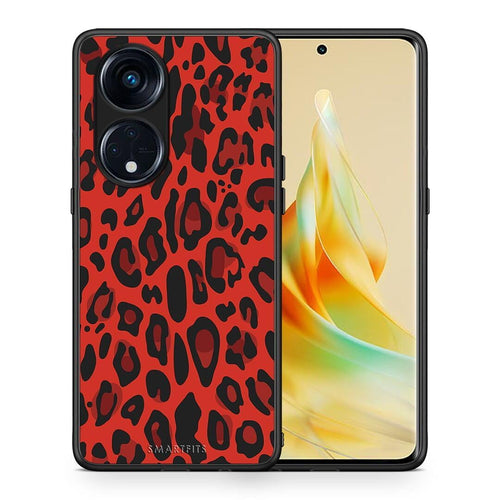 Θήκη Oppo Reno8T 5G / A1 Pro Animal Red Leopard από τη Smartfits με σχέδιο στο πίσω μέρος και μαύρο περίβλημα | Oppo Reno8T 5G / A1 Pro Animal Red Leopard Case with Colorful Back and Black Bezels