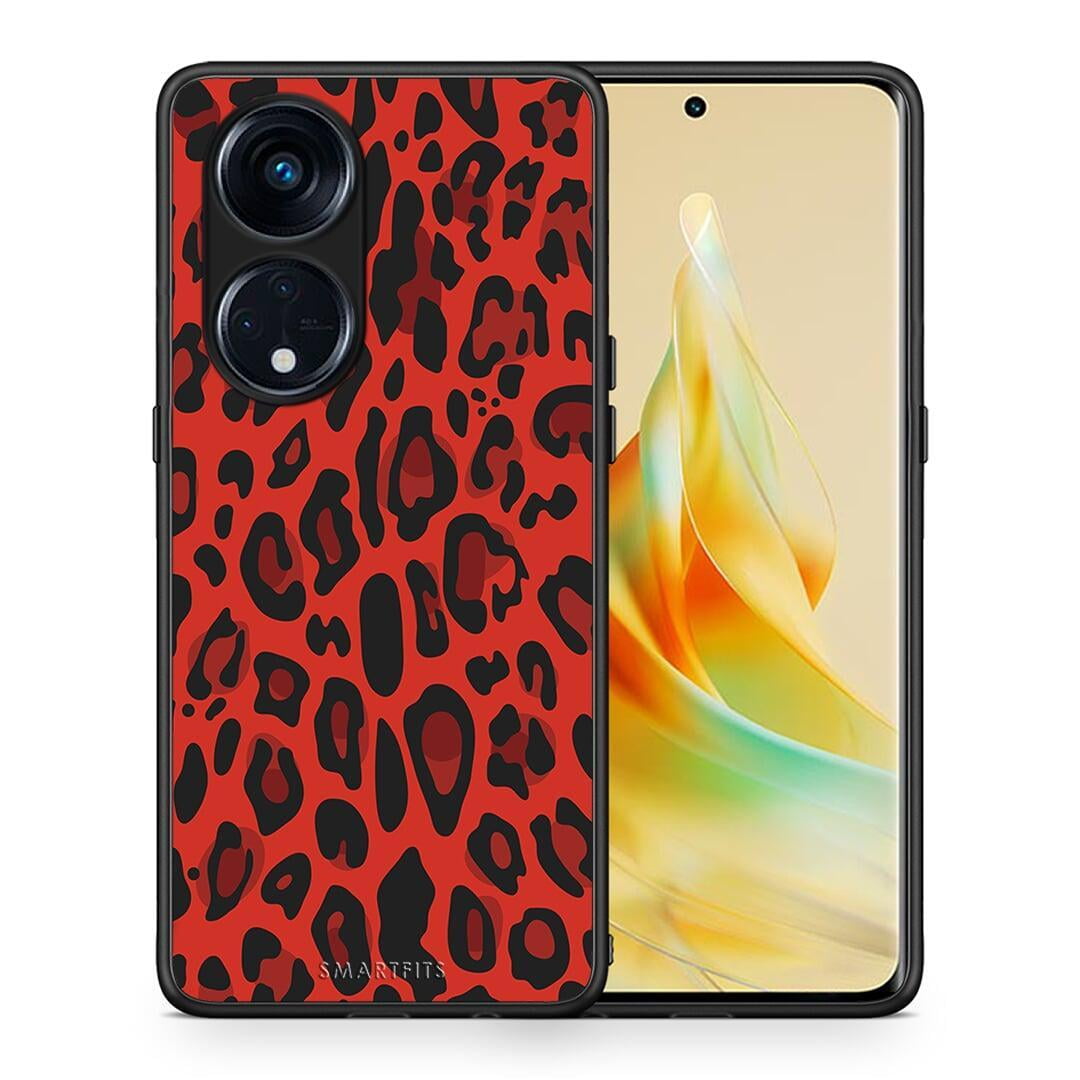 Θήκη Oppo Reno8T 5G / A98 Animal Red Leopard από τη Smartfits με σχέδιο στο πίσω μέρος και μαύρο περίβλημα | Oppo Reno8T 5G / A98 Animal Red Leopard Case with Colorful Back and Black Bezels