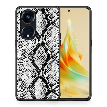 Θήκη Oppo Reno8T 5G / A1 Pro Animal White Snake από τη Smartfits με σχέδιο στο πίσω μέρος και μαύρο περίβλημα | Oppo Reno8T 5G / A1 Pro Animal White Snake Case with Colorful Back and Black Bezels