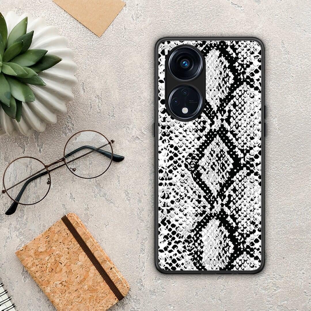Θήκη Oppo Reno8T 5G / A1 Pro Animal White Snake από τη Smartfits με σχέδιο στο πίσω μέρος και μαύρο περίβλημα | Oppo Reno8T 5G / A1 Pro Animal White Snake Case with Colorful Back and Black Bezels
