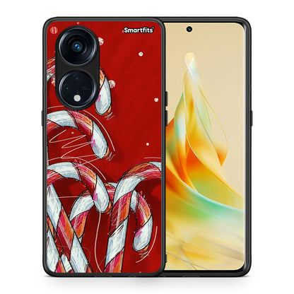 Θήκη Oppo Reno8T 5G / A1 Pro Candy Cane από τη Smartfits με σχέδιο στο πίσω μέρος και μαύρο περίβλημα | Oppo Reno8T 5G / A1 Pro Candy Cane Case with Colorful Back and Black Bezels