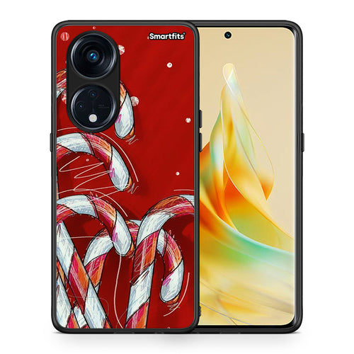Θήκη Oppo Reno8T 5G / A1 Pro Candy Cane από τη Smartfits με σχέδιο στο πίσω μέρος και μαύρο περίβλημα | Oppo Reno8T 5G / A1 Pro Candy Cane Case with Colorful Back and Black Bezels