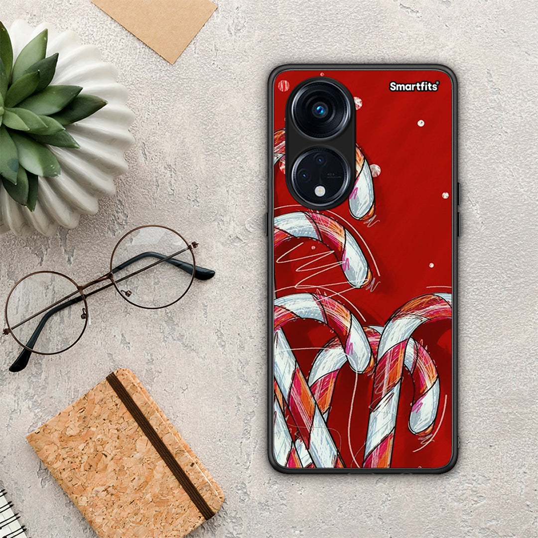 Θήκη Oppo Reno8T 5G / A1 Pro Candy Cane από τη Smartfits με σχέδιο στο πίσω μέρος και μαύρο περίβλημα | Oppo Reno8T 5G / A1 Pro Candy Cane Case with Colorful Back and Black Bezels