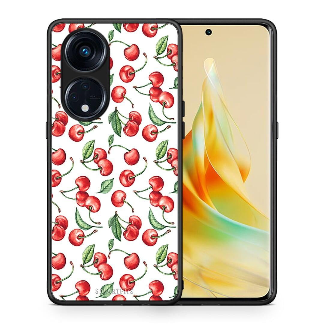 Θήκη Oppo Reno8T 5G / A1 Pro Cherry Summer από τη Smartfits με σχέδιο στο πίσω μέρος και μαύρο περίβλημα | Oppo Reno8T 5G / A1 Pro Cherry Summer Case with Colorful Back and Black Bezels