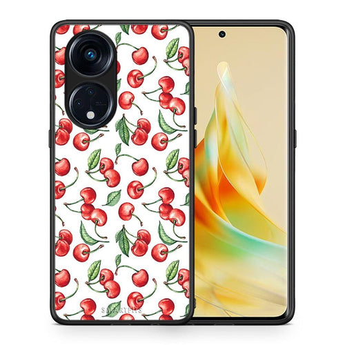 Θήκη Oppo Reno8T 5G / A1 Pro Cherry Summer από τη Smartfits με σχέδιο στο πίσω μέρος και μαύρο περίβλημα | Oppo Reno8T 5G / A1 Pro Cherry Summer Case with Colorful Back and Black Bezels