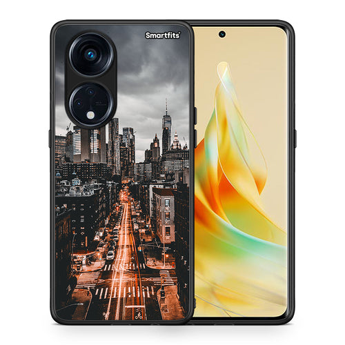 Θήκη Oppo Reno8T 5G / A1 Pro City Lights από τη Smartfits με σχέδιο στο πίσω μέρος και μαύρο περίβλημα | Oppo Reno8T 5G / A1 Pro City Lights Case with Colorful Back and Black Bezels