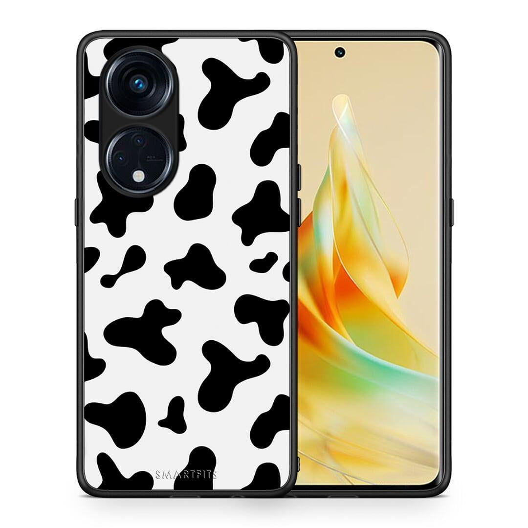 Θήκη Oppo Reno8T 5G / A1 Pro Cow Print από τη Smartfits με σχέδιο στο πίσω μέρος και μαύρο περίβλημα | Oppo Reno8T 5G / A1 Pro Cow Print Case with Colorful Back and Black Bezels