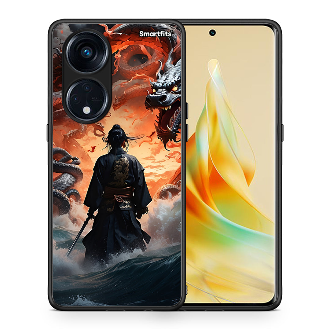 Θήκη Oppo Reno8T 5G / A1 Pro Dragons Fight από τη Smartfits με σχέδιο στο πίσω μέρος και μαύρο περίβλημα | Oppo Reno8T 5G / A1 Pro Dragons Fight Case with Colorful Back and Black Bezels