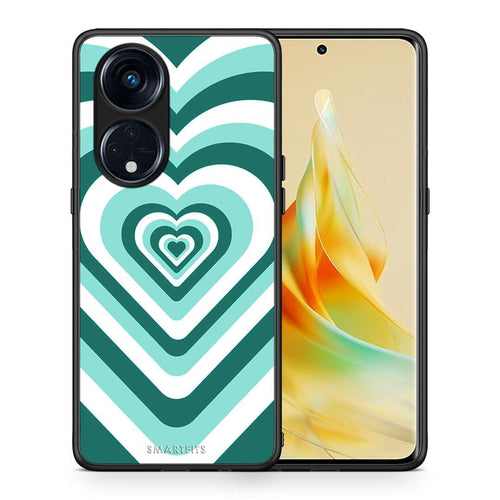 Θήκη Oppo Reno8T 5G / A1 Pro Green Hearts από τη Smartfits με σχέδιο στο πίσω μέρος και μαύρο περίβλημα | Oppo Reno8T 5G / A1 Pro Green Hearts Case with Colorful Back and Black Bezels