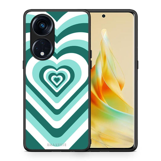 Θήκη Oppo Reno8T 5G / A1 Pro Green Hearts από τη Smartfits με σχέδιο στο πίσω μέρος και μαύρο περίβλημα | Oppo Reno8T 5G / A1 Pro Green Hearts Case with Colorful Back and Black Bezels