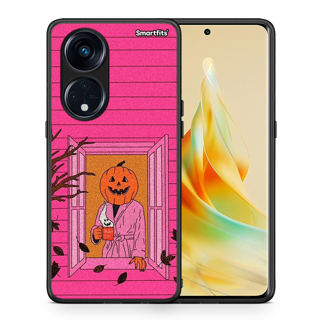 Θήκη Oppo Reno8T 5G / A1 Pro Halloween Pumpkin Lady από τη Smartfits με σχέδιο στο πίσω μέρος και μαύρο περίβλημα | Oppo Reno8T 5G / A1 Pro Halloween Pumpkin Lady Case with Colorful Back and Black Bezels