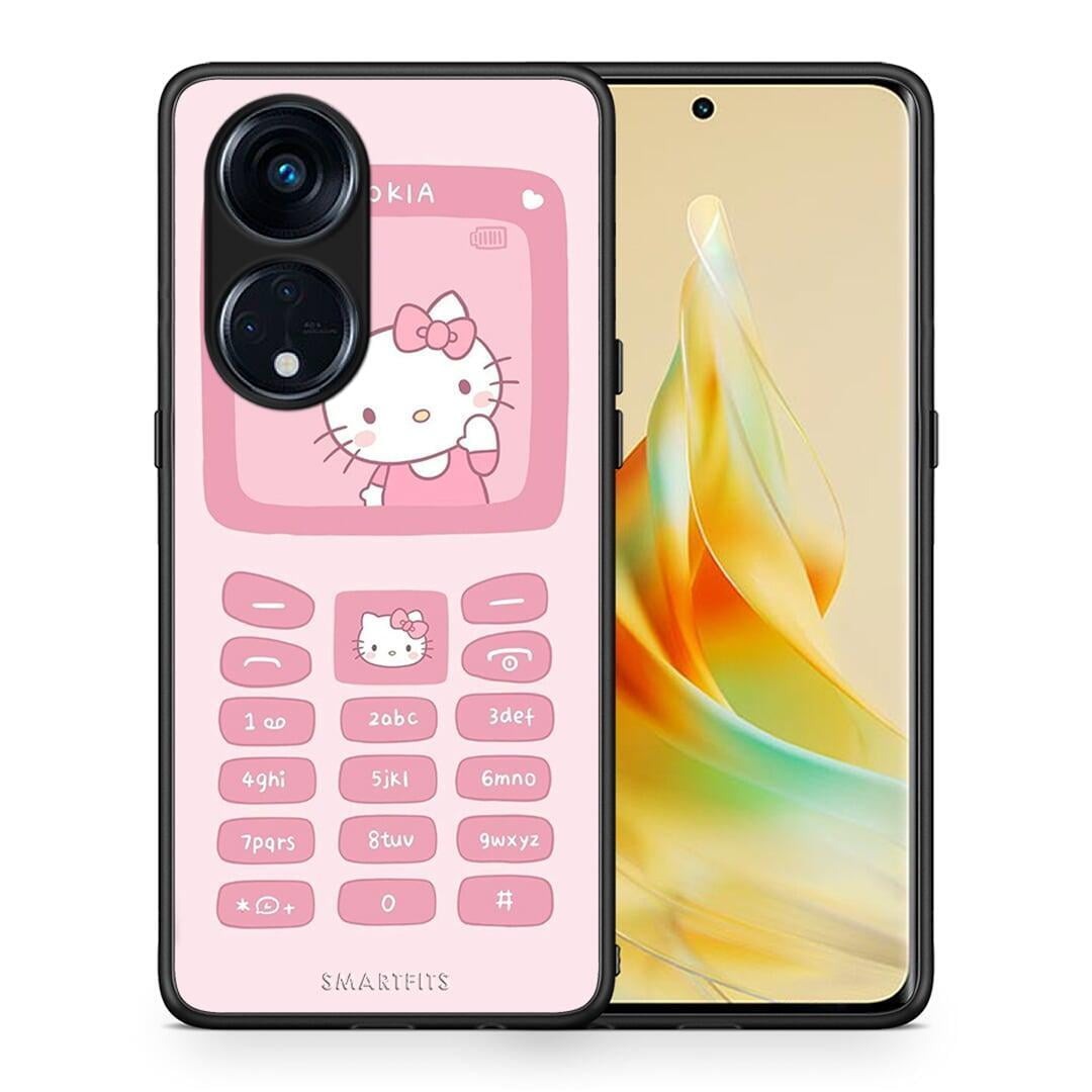 Θήκη Oppo Reno8T 5G / A1 Pro Hello Kitten από τη Smartfits με σχέδιο στο πίσω μέρος και μαύρο περίβλημα | Oppo Reno8T 5G / A1 Pro Hello Kitten Case with Colorful Back and Black Bezels