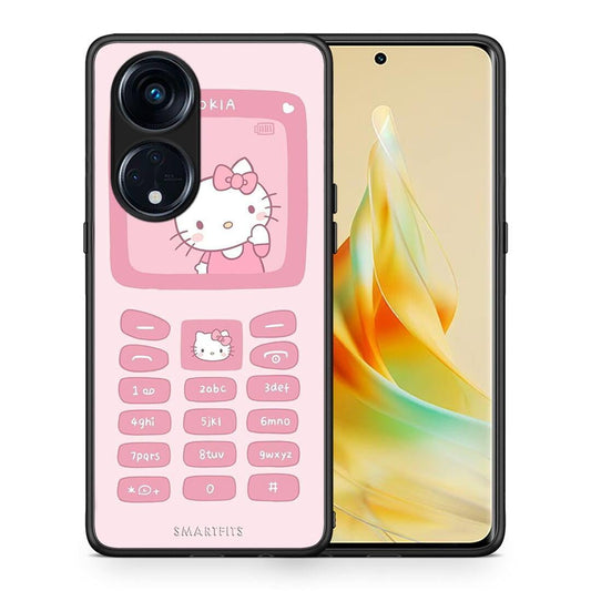 Θήκη Oppo Reno8T 5G / A1 Pro Hello Kitten από τη Smartfits με σχέδιο στο πίσω μέρος και μαύρο περίβλημα | Oppo Reno8T 5G / A1 Pro Hello Kitten Case with Colorful Back and Black Bezels