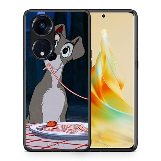 Θήκη Oppo Reno8T 5G / A1 Pro Lady And Tramp 1 από τη Smartfits με σχέδιο στο πίσω μέρος και μαύρο περίβλημα | Oppo Reno8T 5G / A1 Pro Lady And Tramp 1 Case with Colorful Back and Black Bezels