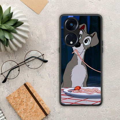 Θήκη Oppo Reno8T 5G / A1 Pro Lady And Tramp 1 από τη Smartfits με σχέδιο στο πίσω μέρος και μαύρο περίβλημα | Oppo Reno8T 5G / A1 Pro Lady And Tramp 1 Case with Colorful Back and Black Bezels