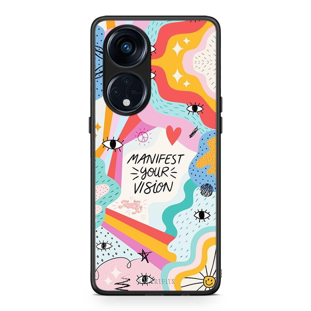 Θήκη Oppo Reno8T 5G / A1 Pro Manifest Your Vision από τη Smartfits με σχέδιο στο πίσω μέρος και μαύρο περίβλημα | Oppo Reno8T 5G / A1 Pro Manifest Your Vision Case with Colorful Back and Black Bezels