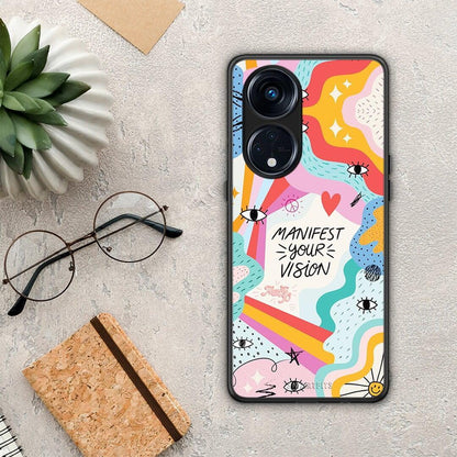 Θήκη Oppo Reno8T 5G / A1 Pro Manifest Your Vision από τη Smartfits με σχέδιο στο πίσω μέρος και μαύρο περίβλημα | Oppo Reno8T 5G / A1 Pro Manifest Your Vision Case with Colorful Back and Black Bezels