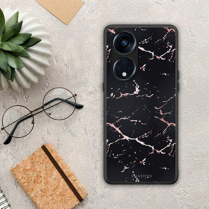 Θήκη Oppo Reno8T 5G / A1 Pro Marble Black Rosegold από τη Smartfits με σχέδιο στο πίσω μέρος και μαύρο περίβλημα | Oppo Reno8T 5G / A1 Pro Marble Black Rosegold Case with Colorful Back and Black Bezels