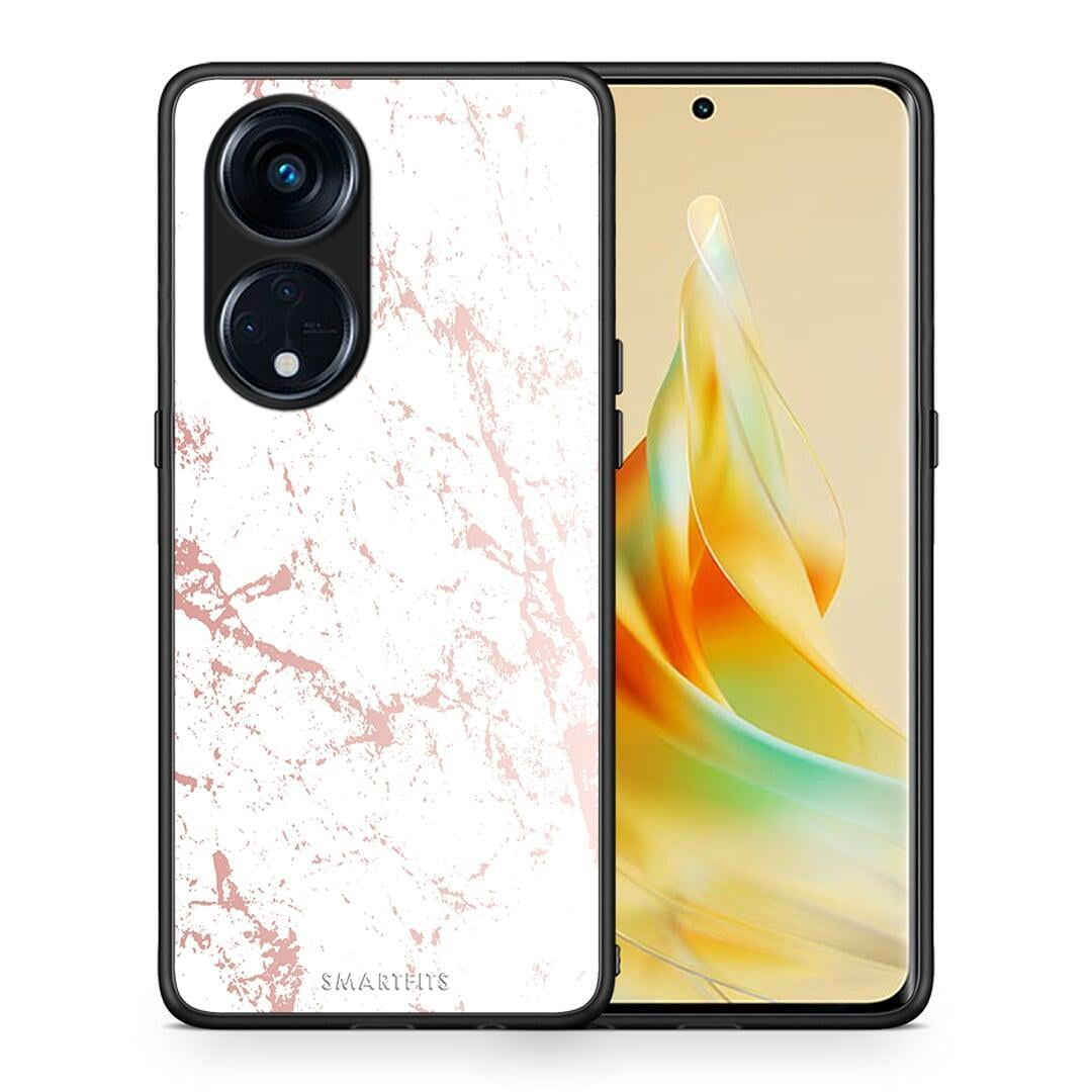 Θήκη Oppo Reno8T 5G / A1 Pro Marble Pink Splash από τη Smartfits με σχέδιο στο πίσω μέρος και μαύρο περίβλημα | Oppo Reno8T 5G / A1 Pro Marble Pink Splash Case with Colorful Back and Black Bezels