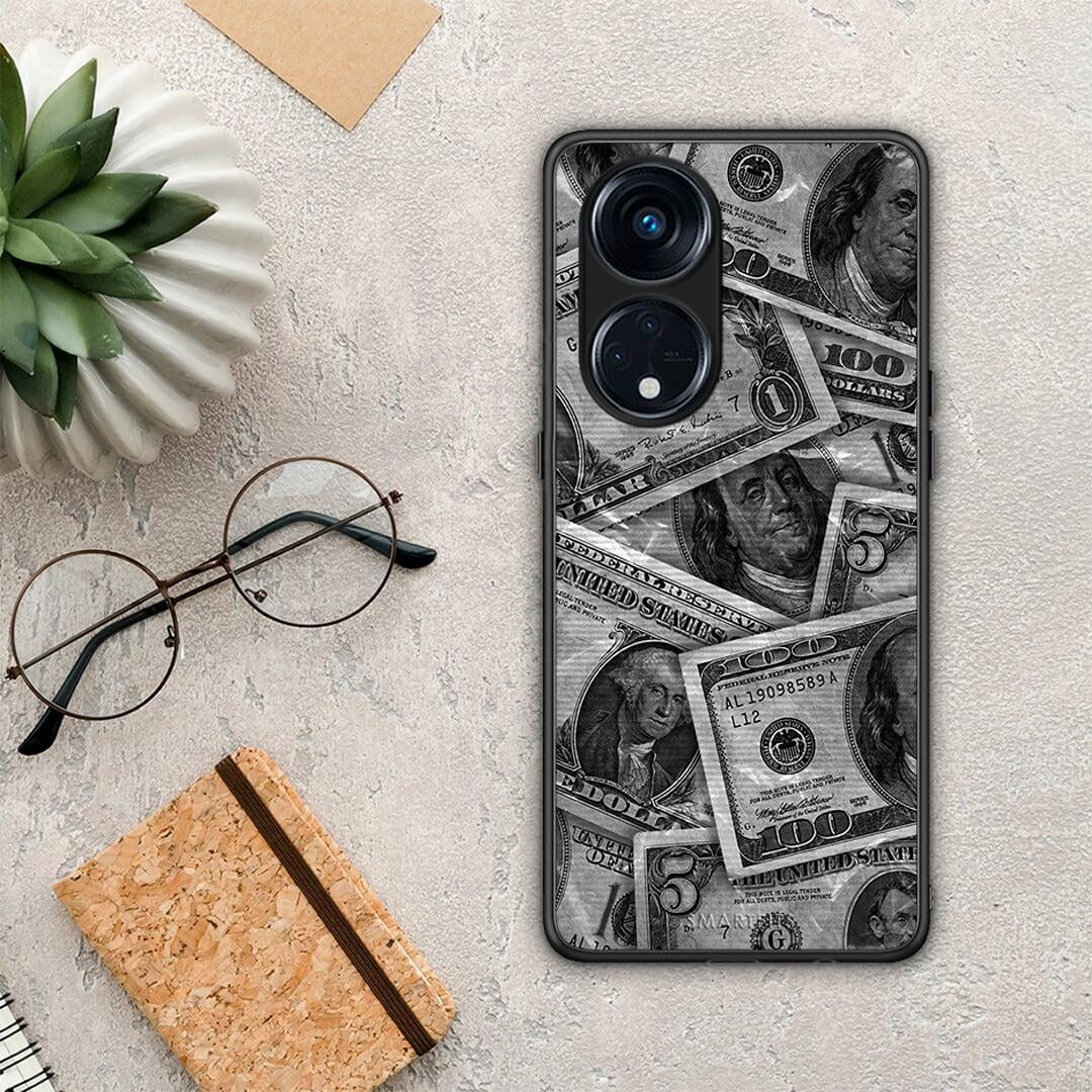 Θήκη Oppo Reno8T 5G / A1 Pro Money Dollars από τη Smartfits με σχέδιο στο πίσω μέρος και μαύρο περίβλημα | Oppo Reno8T 5G / A1 Pro Money Dollars Case with Colorful Back and Black Bezels