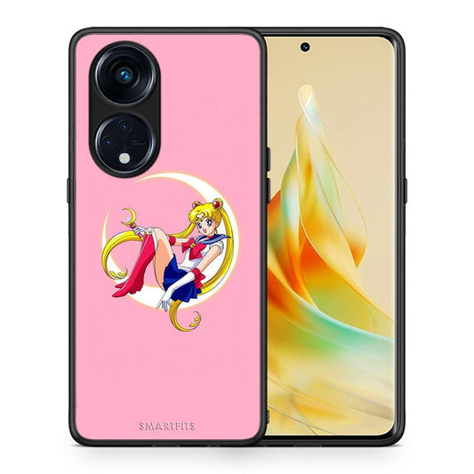 Θήκη Oppo Reno8T 5G / A1 Pro Moon Girl από τη Smartfits με σχέδιο στο πίσω μέρος και μαύρο περίβλημα | Oppo Reno8T 5G / A1 Pro Moon Girl Case with Colorful Back and Black Bezels