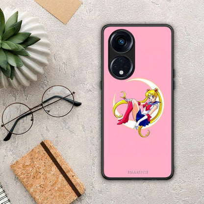 Θήκη Oppo Reno8T 5G / A1 Pro Moon Girl από τη Smartfits με σχέδιο στο πίσω μέρος και μαύρο περίβλημα | Oppo Reno8T 5G / A1 Pro Moon Girl Case with Colorful Back and Black Bezels
