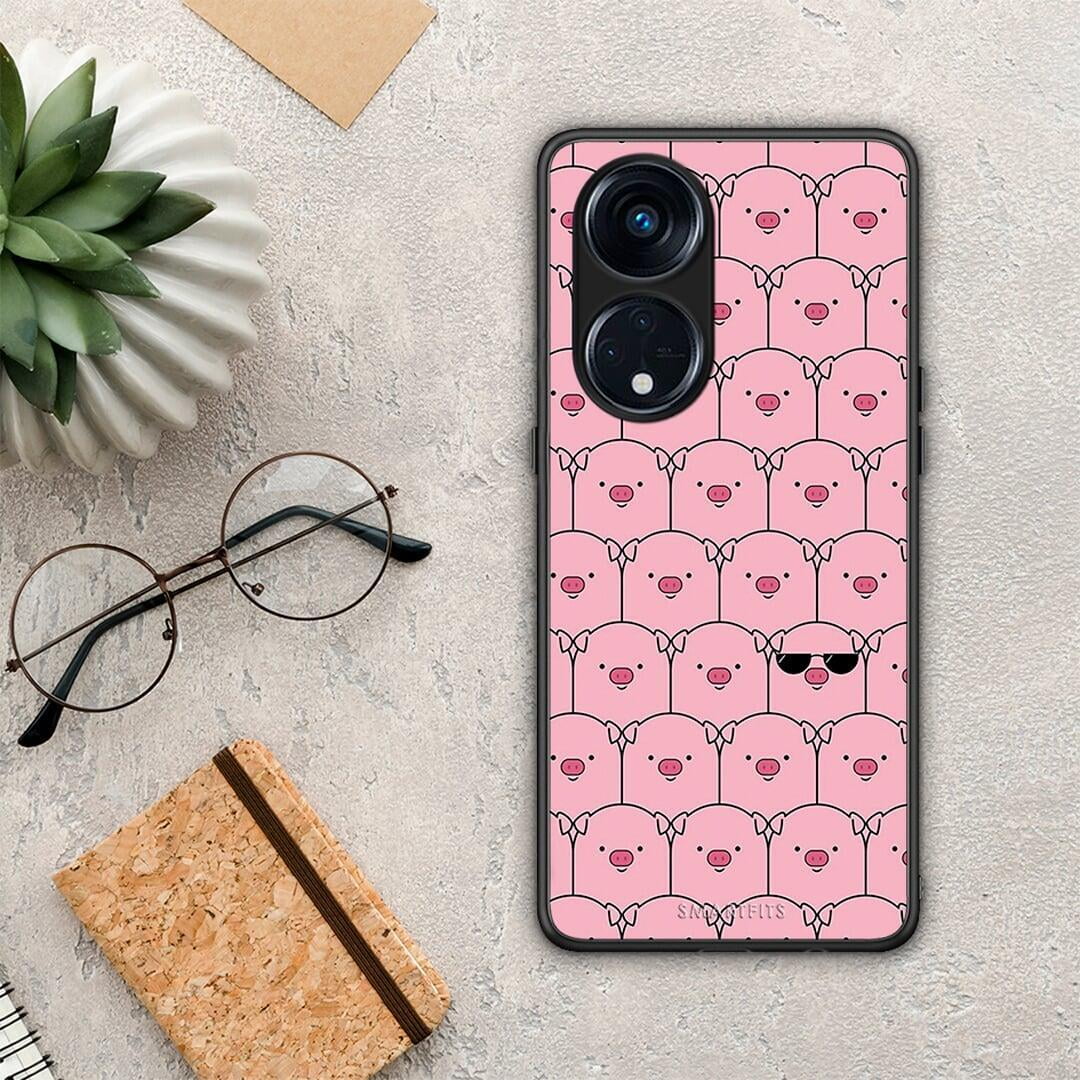 Θήκη Oppo Reno8T 5G / A1 Pro Pig Glasses από τη Smartfits με σχέδιο στο πίσω μέρος και μαύρο περίβλημα | Oppo Reno8T 5G / A1 Pro Pig Glasses Case with Colorful Back and Black Bezels