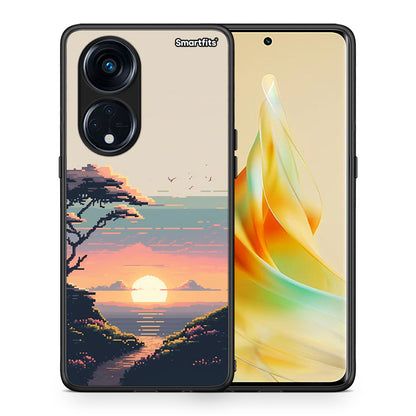 Θήκη Oppo Reno8T 5G / A1 Pro Pixel Sunset από τη Smartfits με σχέδιο στο πίσω μέρος και μαύρο περίβλημα | Oppo Reno8T 5G / A1 Pro Pixel Sunset Case with Colorful Back and Black Bezels