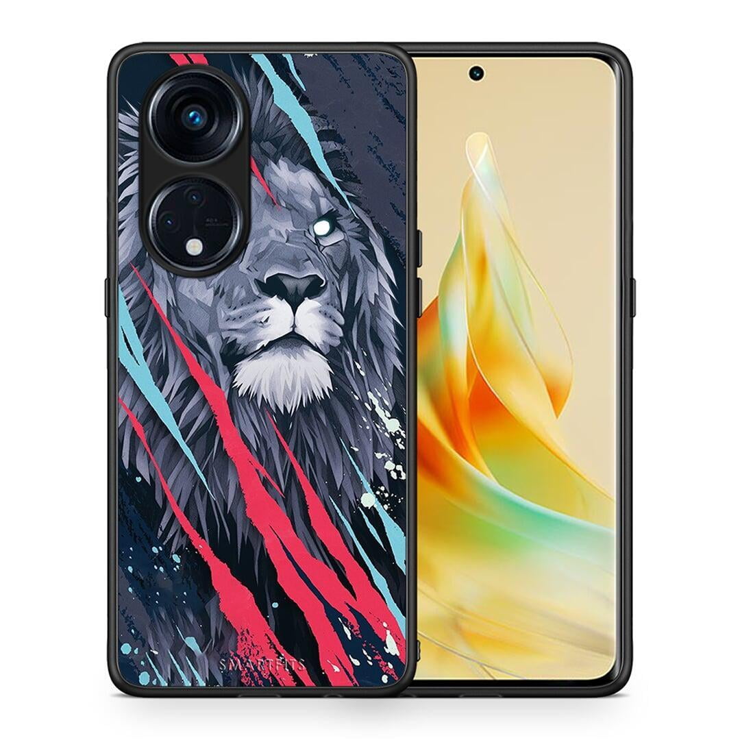 Θήκη Oppo Reno8T 5G / A1 Pro PopArt Lion Designer από τη Smartfits με σχέδιο στο πίσω μέρος και μαύρο περίβλημα | Oppo Reno8T 5G / A1 Pro PopArt Lion Designer Case with Colorful Back and Black Bezels