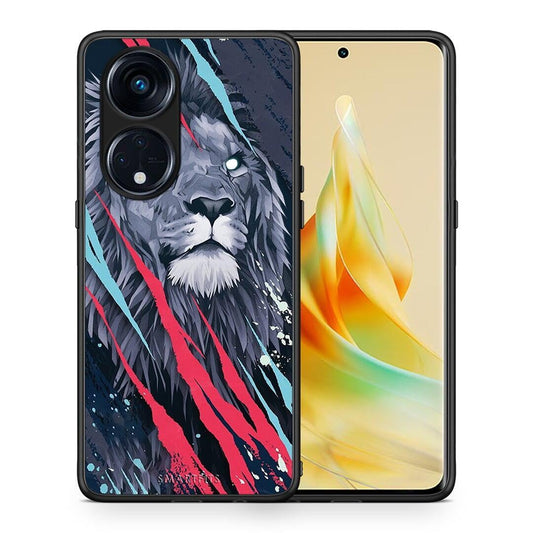 Θήκη Oppo Reno8T 5G / A1 Pro PopArt Lion Designer από τη Smartfits με σχέδιο στο πίσω μέρος και μαύρο περίβλημα | Oppo Reno8T 5G / A1 Pro PopArt Lion Designer Case with Colorful Back and Black Bezels