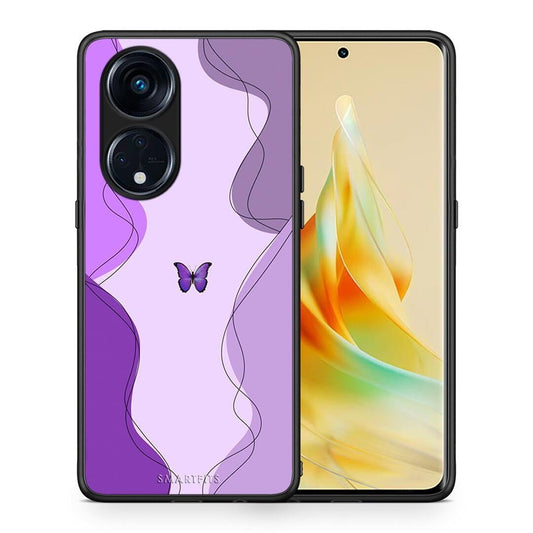 Θήκη Oppo Reno8T 5G / A1 Pro Purple Mariposa από τη Smartfits με σχέδιο στο πίσω μέρος και μαύρο περίβλημα | Oppo Reno8T 5G / A1 Pro Purple Mariposa Case with Colorful Back and Black Bezels