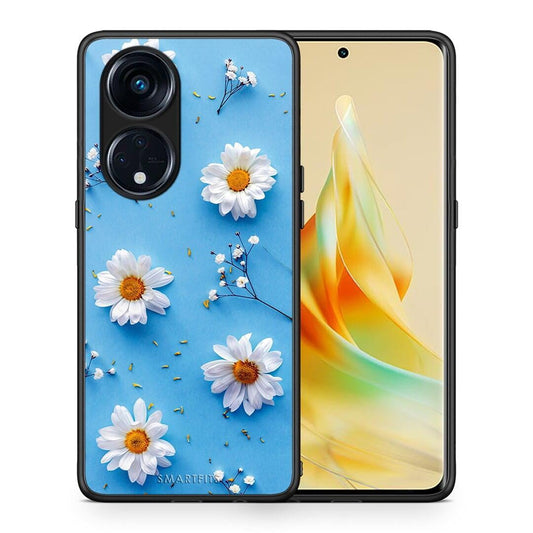 Θήκη Oppo Reno8T 5G / A1 Pro Real Daisies από τη Smartfits με σχέδιο στο πίσω μέρος και μαύρο περίβλημα | Oppo Reno8T 5G / A1 Pro Real Daisies Case with Colorful Back and Black Bezels
