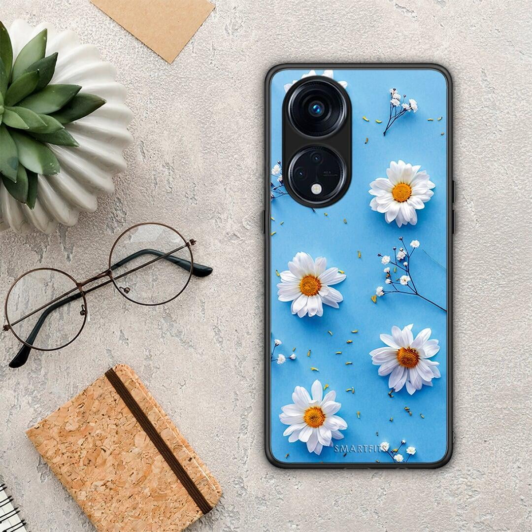Θήκη Oppo Reno8T 5G / A1 Pro Real Daisies από τη Smartfits με σχέδιο στο πίσω μέρος και μαύρο περίβλημα | Oppo Reno8T 5G / A1 Pro Real Daisies Case with Colorful Back and Black Bezels