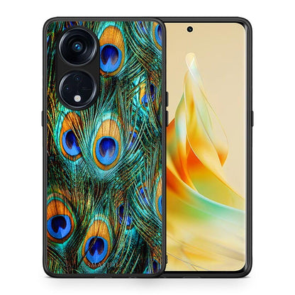 Θήκη Oppo Reno8T 5G / A1 Pro Real Peacock Feathers από τη Smartfits με σχέδιο στο πίσω μέρος και μαύρο περίβλημα | Oppo Reno8T 5G / A1 Pro Real Peacock Feathers Case with Colorful Back and Black Bezels
