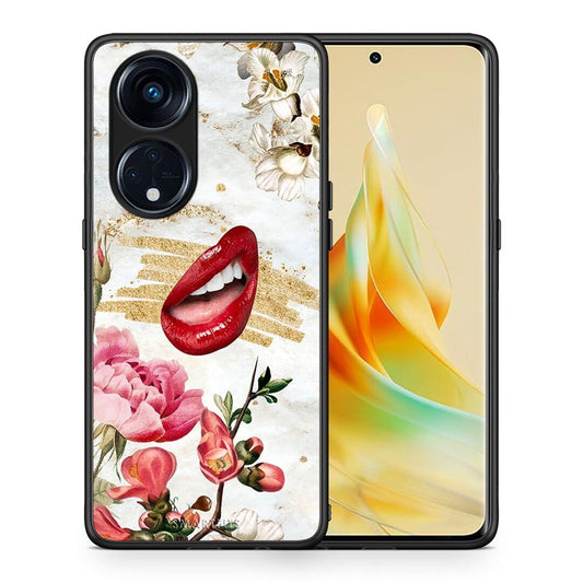 Θήκη Oppo Reno8T 5G / A1 Pro Red Lips από τη Smartfits με σχέδιο στο πίσω μέρος και μαύρο περίβλημα | Oppo Reno8T 5G / A1 Pro Red Lips Case with Colorful Back and Black Bezels