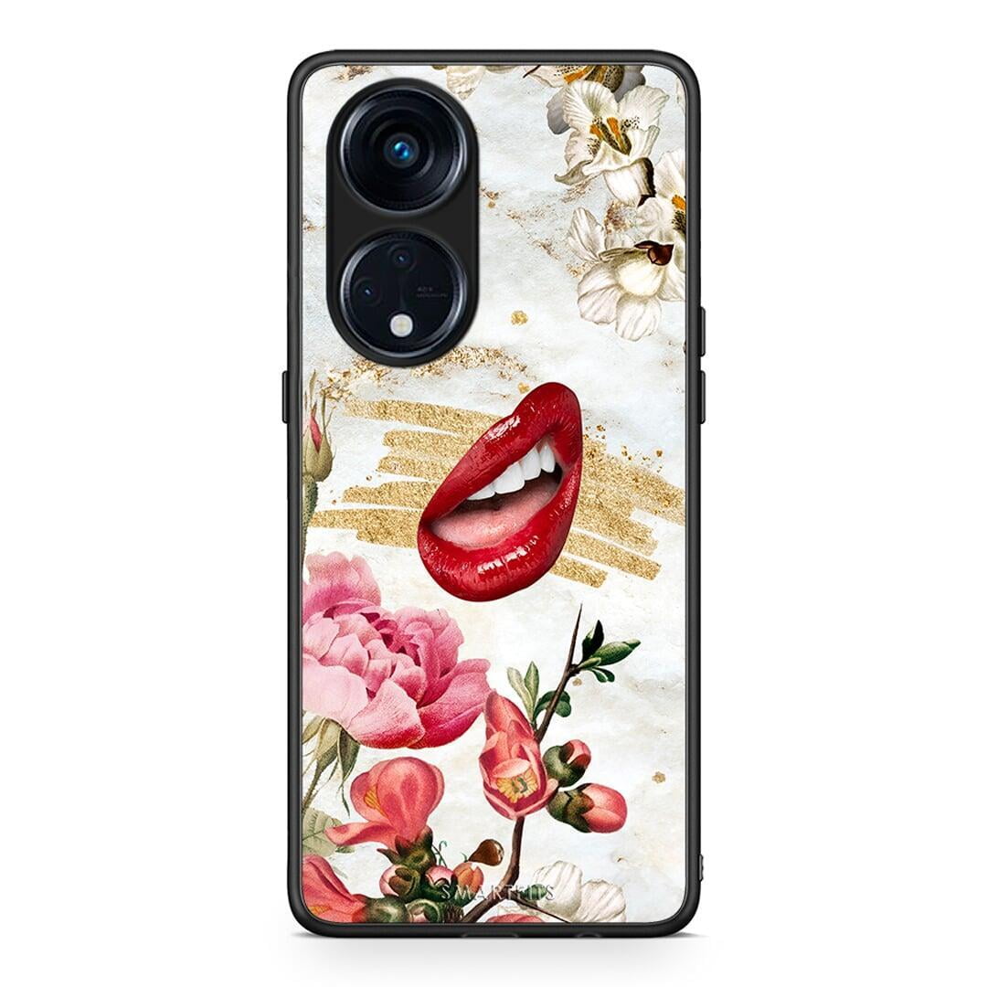 Θήκη Oppo Reno8T 5G / A1 Pro Red Lips από τη Smartfits με σχέδιο στο πίσω μέρος και μαύρο περίβλημα | Oppo Reno8T 5G / A1 Pro Red Lips Case with Colorful Back and Black Bezels