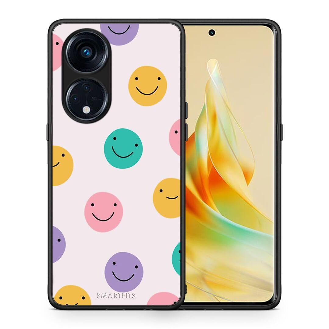 Θήκη Oppo Reno8T 5G / A1 Pro Smiley Faces από τη Smartfits με σχέδιο στο πίσω μέρος και μαύρο περίβλημα | Oppo Reno8T 5G / A1 Pro Smiley Faces Case with Colorful Back and Black Bezels