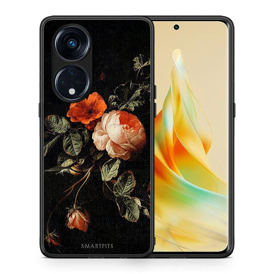 Θήκη Oppo Reno8T 5G / A1 Pro Vintage Roses από τη Smartfits με σχέδιο στο πίσω μέρος και μαύρο περίβλημα | Oppo Reno8T 5G / A1 Pro Vintage Roses Case with Colorful Back and Black Bezels