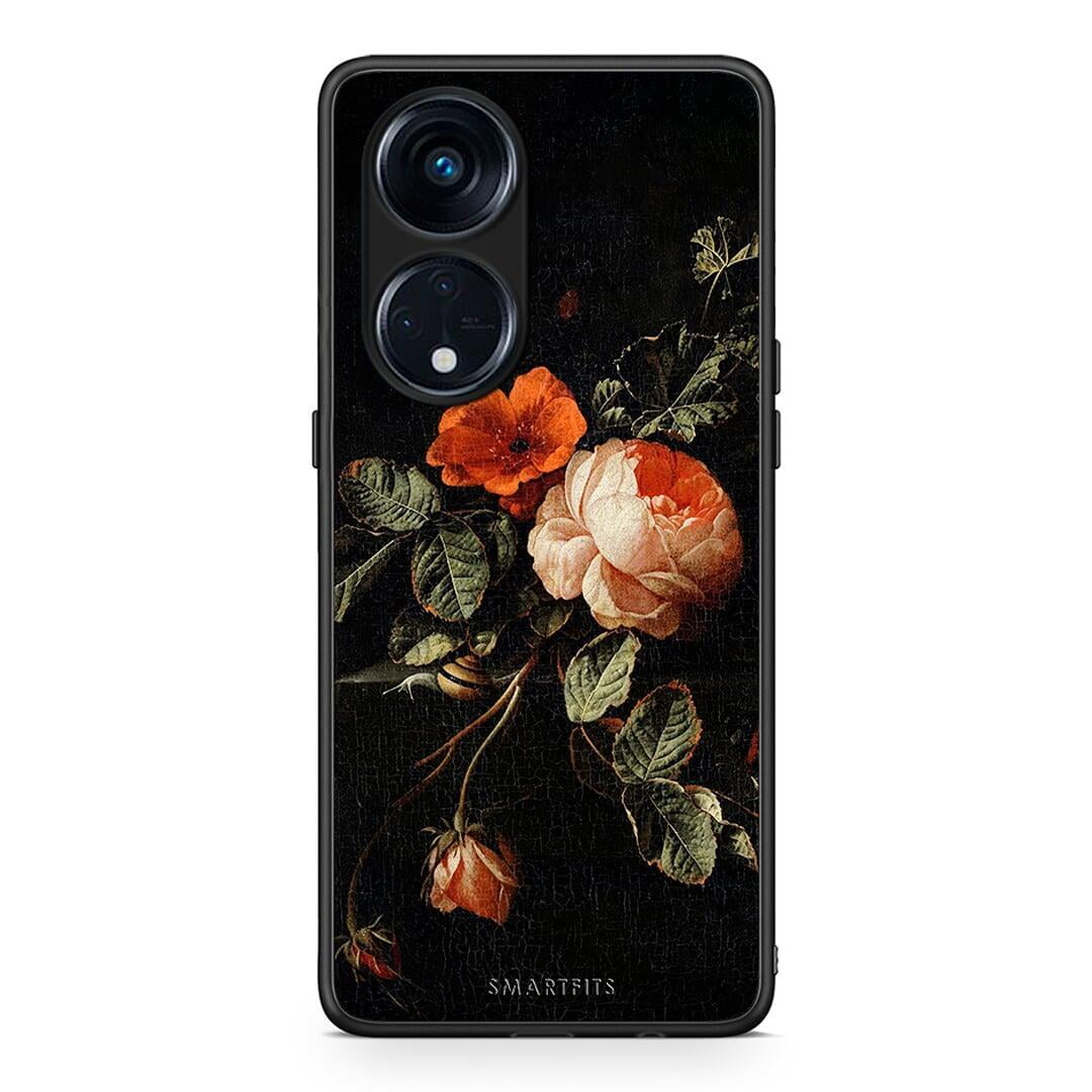 Θήκη Oppo Reno8T 5G / A1 Pro Vintage Roses από τη Smartfits με σχέδιο στο πίσω μέρος και μαύρο περίβλημα | Oppo Reno8T 5G / A1 Pro Vintage Roses Case with Colorful Back and Black Bezels