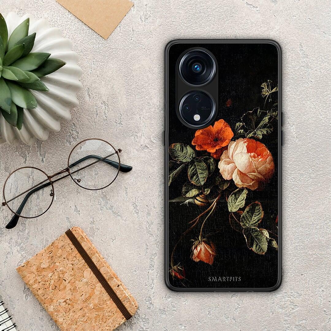 Θήκη Oppo Reno8T 5G / A1 Pro Vintage Roses από τη Smartfits με σχέδιο στο πίσω μέρος και μαύρο περίβλημα | Oppo Reno8T 5G / A1 Pro Vintage Roses Case with Colorful Back and Black Bezels