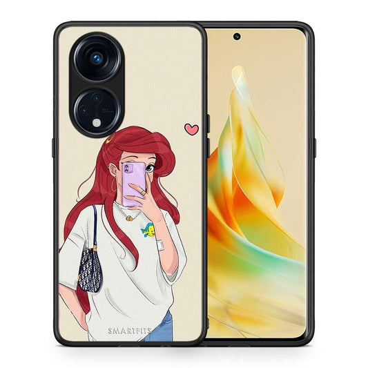 Θήκη Oppo Reno8T 5G / A1 Pro Walking Mermaid από τη Smartfits με σχέδιο στο πίσω μέρος και μαύρο περίβλημα | Oppo Reno8T 5G / A1 Pro Walking Mermaid Case with Colorful Back and Black Bezels