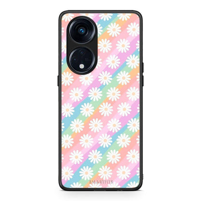 Θήκη Oppo Reno8T 5G / A1 Pro White Daisies από τη Smartfits με σχέδιο στο πίσω μέρος και μαύρο περίβλημα | Oppo Reno8T 5G / A1 Pro White Daisies Case with Colorful Back and Black Bezels