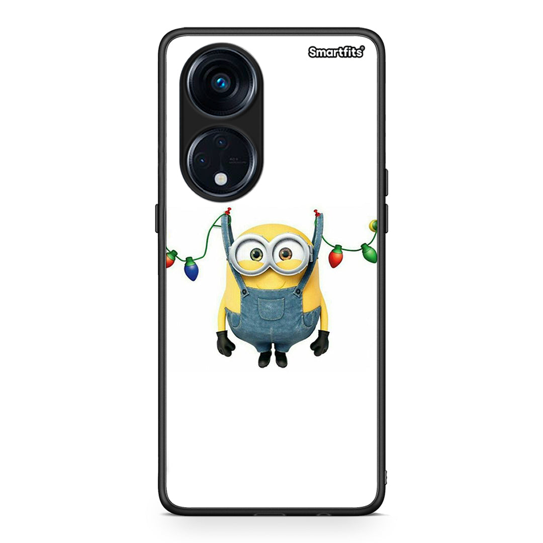 Θήκη Oppo Reno8T 5G / A1 Pro Xmas Minion Lights από τη Smartfits με σχέδιο στο πίσω μέρος και μαύρο περίβλημα | Oppo Reno8T 5G / A1 Pro Xmas Minion Lights Case with Colorful Back and Black Bezels