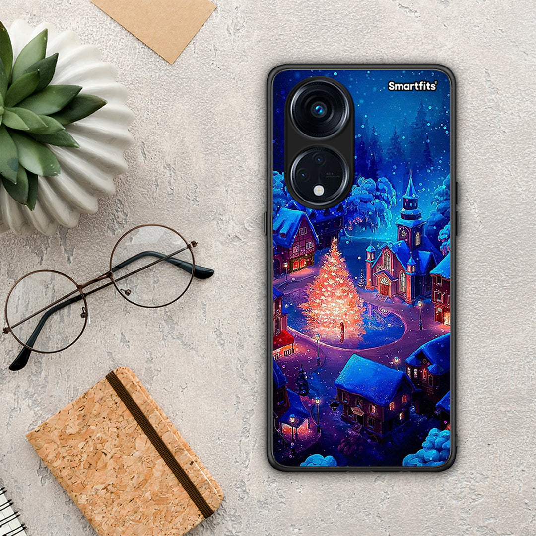 Θήκη Oppo Reno8T 5G / A1 Pro Xmas Village από τη Smartfits με σχέδιο στο πίσω μέρος και μαύρο περίβλημα | Oppo Reno8T 5G / A1 Pro Xmas Village Case with Colorful Back and Black Bezels